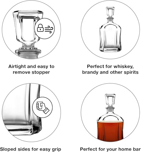 Bormioli Rocco Capitol Glass Decanter, Airtight Geometric Stopper, 23.75 oz Whiskey Decanter for Wine, Bourbon, Brandy, Liquor, Juice, Made in Italy. - Image 4