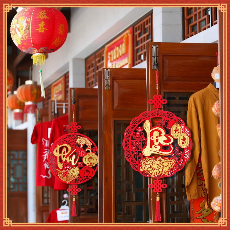 Suncalla 2 Pcs Vietnamese New Year Decorations 2026 TET Viet NAM Decor Hanging Ornaments with Tassel Asian Lunar New Year Festival Pendants for Vietnam Door Sign for Home Door Wall (Round Flower) - Image 5