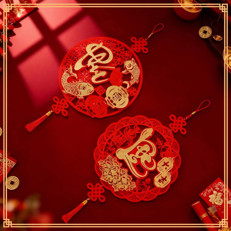 Suncalla 2 Pcs Vietnamese New Year Decorations 2026 TET Viet NAM Decor Hanging Ornaments with Tassel Asian Lunar New Year Festival Pendants for Vietnam Door Sign for Home Door Wall (Round Flower) - Image 3