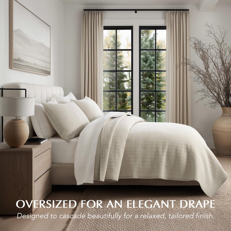 EverGrace 100% Cotton Quilt King Size, Pre-Washed Modern Grid Stitch Lightweight Bedspread Coverlet for All Season, Oversized 3-Piece Bedding Set with 2 Pillow Shams, Birch - Image 2