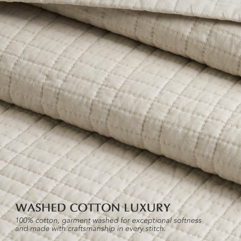 EverGrace 100% Cotton Quilt King Size, Pre-Washed Modern Grid Stitch Lightweight Bedspread Coverlet for All Season, Oversized 3-Piece Bedding Set with 2 Pillow Shams, Birch - Image 3