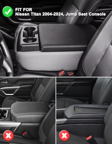 KBH Center Console Armrest Cover for Nissan Titan 20042024 Middle Console Lid Protector Pad Accessories Vinyl Leather AntiScratch Black Fits Jump Seat Console Only - Image 3