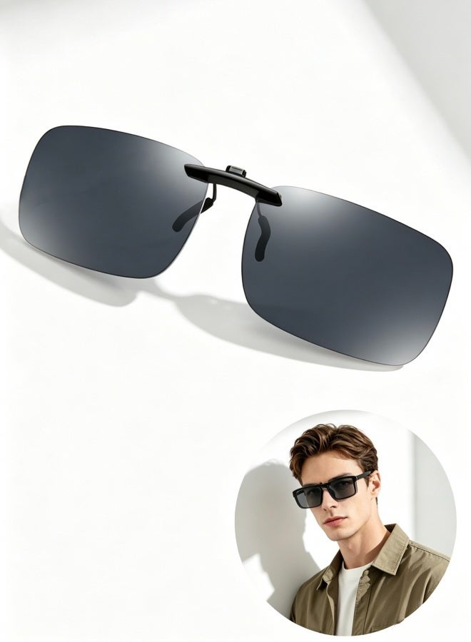 UV400 Polarized Clip-On Sunglasses HD Anti-Glare Lens Non-Flip Design Compact Metal Clip-On Shades for Prescription Glasses Men Women Outdoor Driving Use - Image 1