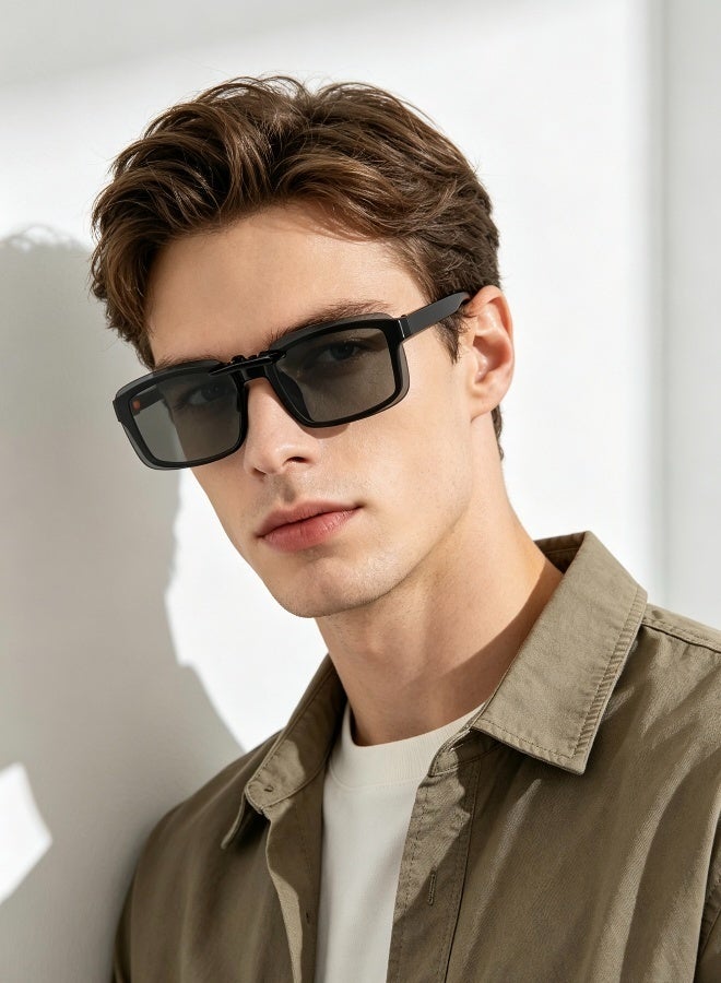 UV400 Polarized Clip-On Sunglasses HD Anti-Glare Lens Non-Flip Design Compact Metal Clip-On Shades for Prescription Glasses Men Women Outdoor Driving Use - Image 2