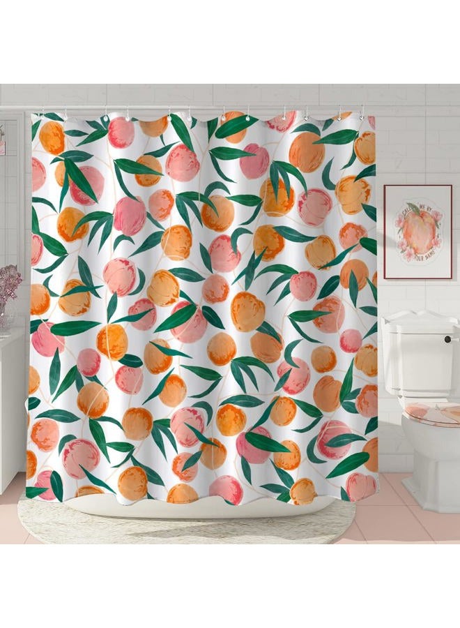 Lifeel Peach Shower Curtain, Allover Fruits Cute Bright Colorful Design Waterproof Fabric Bathroom Curtains Set with 12 Hooks, Peachy Pink 72×72 inch - Image 2