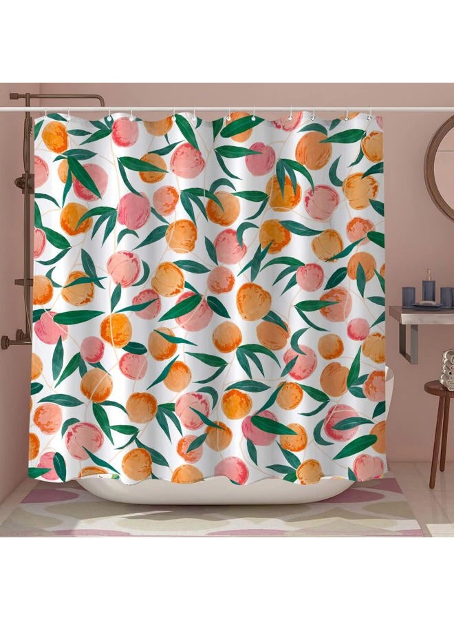 Lifeel Peach Shower Curtain, Allover Fruits Cute Bright Colorful Design Waterproof Fabric Bathroom Curtains Set with 12 Hooks, Peachy Pink 72×72 inch - Image 3