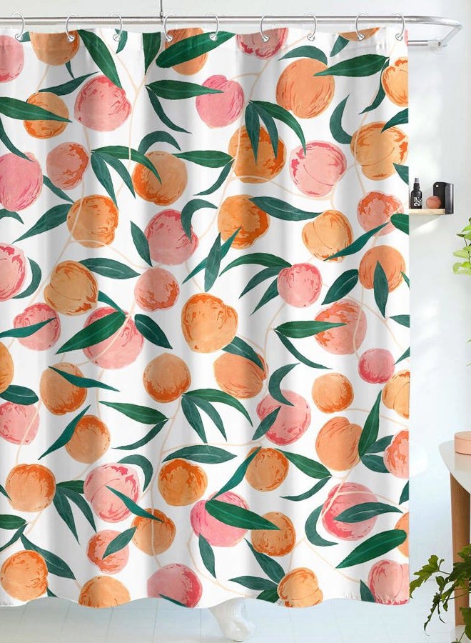 Lifeel Peach Shower Curtain, Allover Fruits Cute Bright Colorful Design Waterproof Fabric Bathroom Curtains Set with 12 Hooks, Peachy Pink 72×72 inch - Image 1