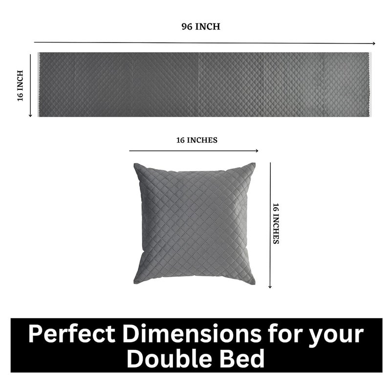MONISTIC Home 200TC Quilted Velvet Bed Runner Scarf with Matching Cushion Covers/Bed Linen Scarf/Decorative Set for Bedrooms/Hotel Rooms/Guest Rooms. (Grey) - Image 4