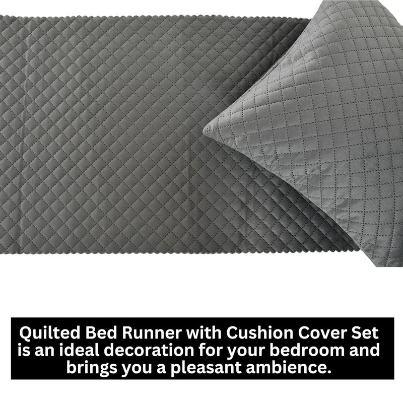 MONISTIC Home 200TC Quilted Velvet Bed Runner Scarf with Matching Cushion Covers/Bed Linen Scarf/Decorative Set for Bedrooms/Hotel Rooms/Guest Rooms. (Grey) - Image 3