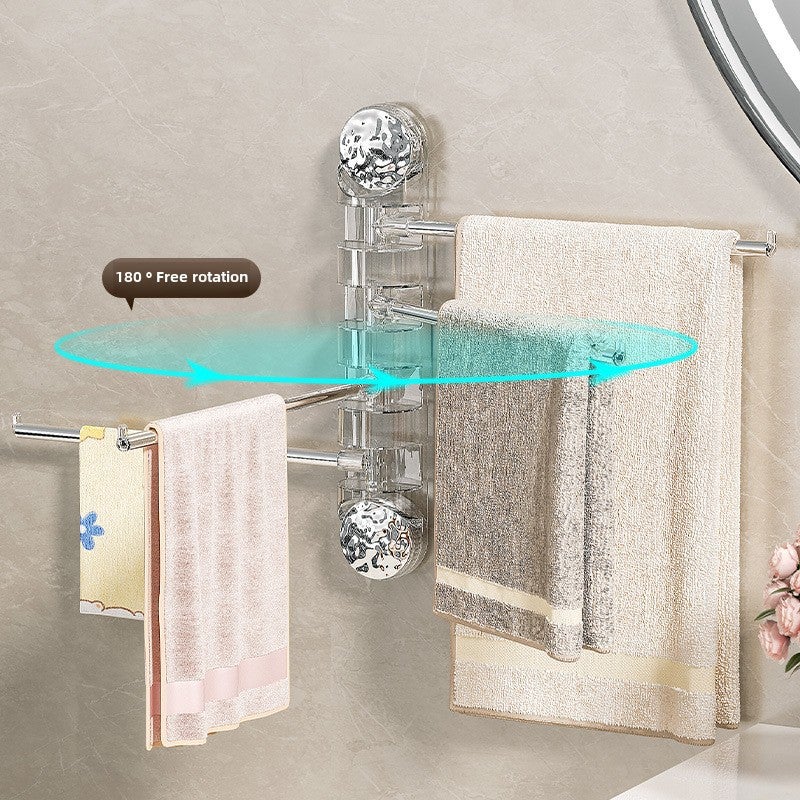 Suction cup towel rack toilet non-perforated rotating multi-pole storage rack bathroom rack toilet towel bar(Clear Silver 4 Bar silver Bow 2) - Image 3