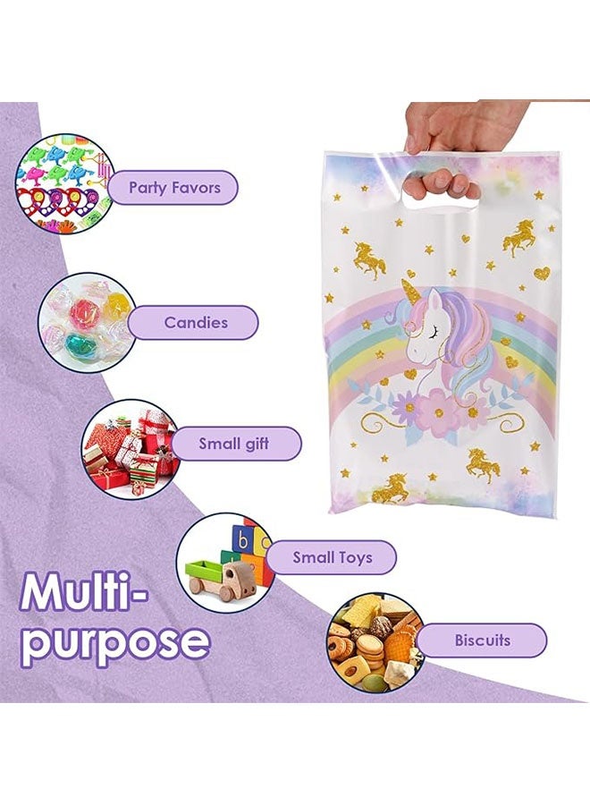 Happy D 50 rainbow unicorn tote bags, plastic gift bags for candy and snacks, party gift fillers, rainbow unicorn-themed candy and snack gift packaging bags, birthday party supplies for teenagers, baptism party supplies and decorations - Image 2