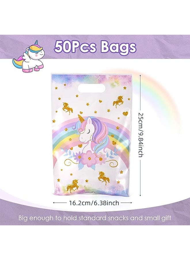 Happy D 50 rainbow unicorn tote bags, plastic gift bags for candy and snacks, party gift fillers, rainbow unicorn-themed candy and snack gift packaging bags, birthday party supplies for teenagers, baptism party supplies and decorations - Image 4