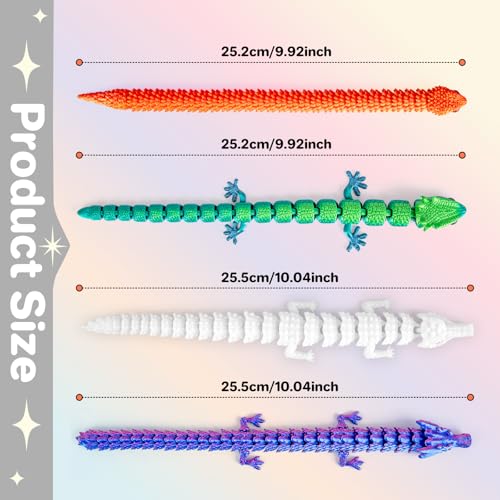 3Dgenius 3D Printed Animals 3D Printed Toys Articulated Large 3D Printed Animal Figurines Fidget Toys with Snake Dragon Crocodile Gecko Perfect for Home Dcor Gift 4Pack - Image 5