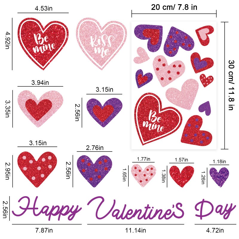 وولاين Whaline 120pcs Valentine Day Window Clings ملصقات نافذة القلب على الوجهين ملصقات PVC باللون الأحمر الأرجواني للمنزل للاحتفال بالذكرى الزواج ، مستلزمات زواج ، زجاج الزجاج - Image 5