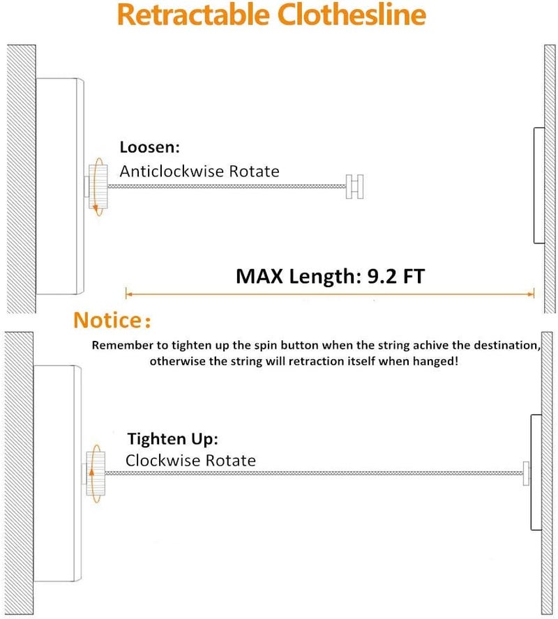 JOOM Retractable Clothesline Stainless Steel Heavy Duty 9Feet(MAX) for Hanging Drying in Bathroom Laundry Hotels, Chrome Finish,Round Style (Chrome A (Drill)) - Image 5