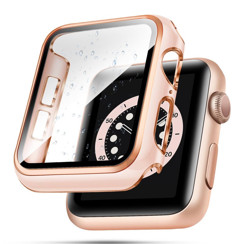 top4cus 40mm Case Compatible with Apple Watch, with Built-in Tempered Glass Screen Protector, PC Cover for iWatch Series 9/8/7/SE 2rd SE 6 5 4/3 2 for Choice (40mm, Pink + Rose Gold Edge) - Image 1