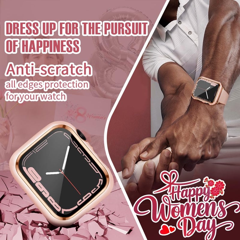top4cus 40mm Case Compatible with Apple Watch, with Built-in Tempered Glass Screen Protector, PC Cover for iWatch Series 9/8/7/SE 2rd SE 6 5 4/3 2 for Choice (40mm, Pink + Rose Gold Edge) - Image 3