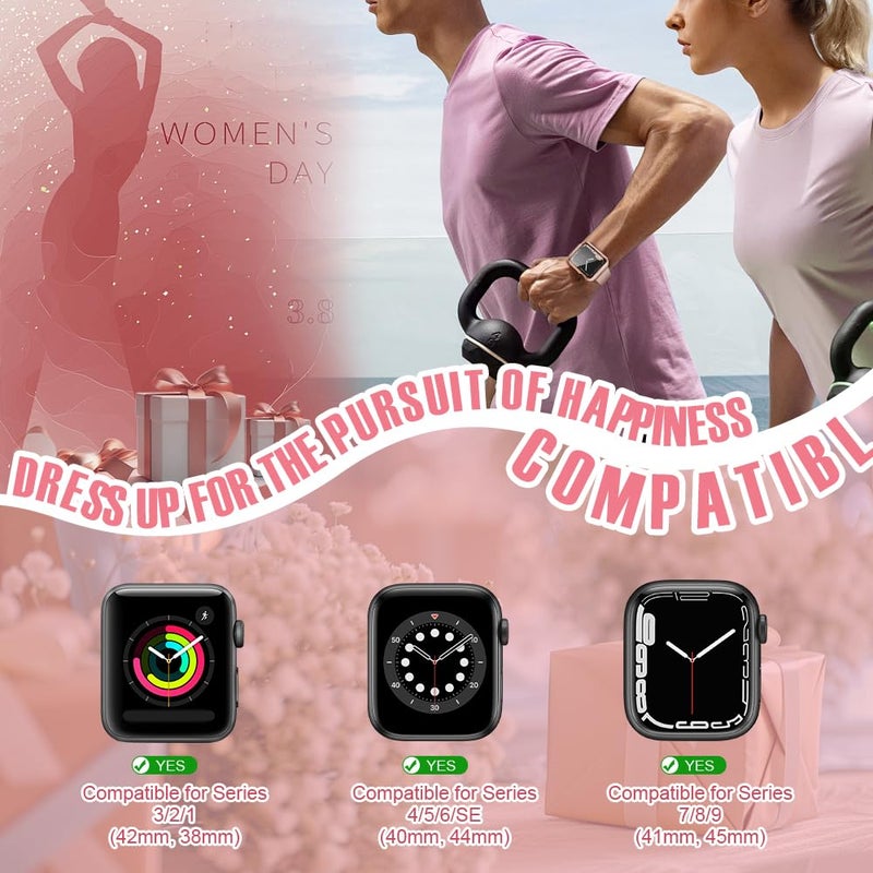 top4cus 40mm Case Compatible with Apple Watch, with Built-in Tempered Glass Screen Protector, PC Cover for iWatch Series 9/8/7/SE 2rd SE 6 5 4/3 2 for Choice (40mm, Pink + Rose Gold Edge) - Image 5