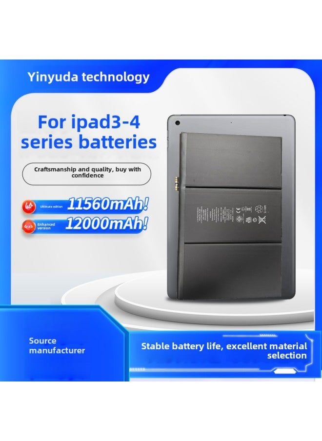 Generic - Suitable For Apple Tablet PC Battery IPad3-4 Series Replacement Battery Original Lithium Battery Long Life-Color:Ipad4 Capacity 11560 - Image 1