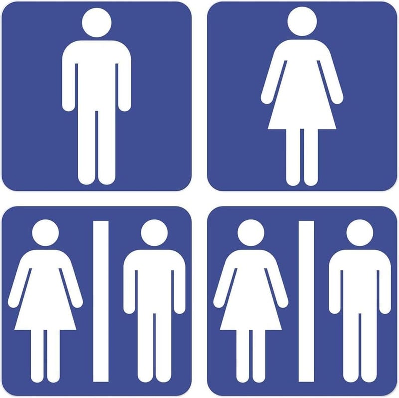BPA® Men and Women Restroom/Toilet Sign Self Adhesive Peel and Stick Vinyl Sticker 3.94 x 3.94 inches Pack of 4 Pcs - Image 1
