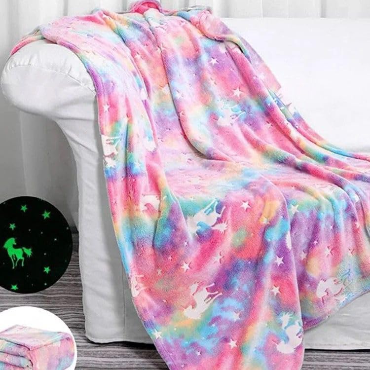 TONY STARK Big Size Unicorn Glow in The Dark Blanket for Kids, 0-15 Years |200x152 Cm| Soft Flannel Fleece Throw, Cozy & Warm All-Season Radium Blanket for Boys & Girls - (Multicolor Unicorns) - Image 1