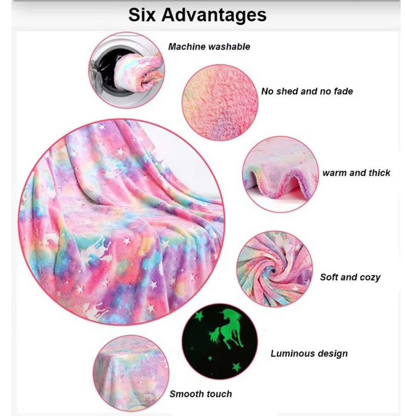 TONY STARK Big Size Unicorn Glow in The Dark Blanket for Kids, 0-15 Years |200x152 Cm| Soft Flannel Fleece Throw, Cozy & Warm All-Season Radium Blanket for Boys & Girls - (Multicolor Unicorns) - Image 3