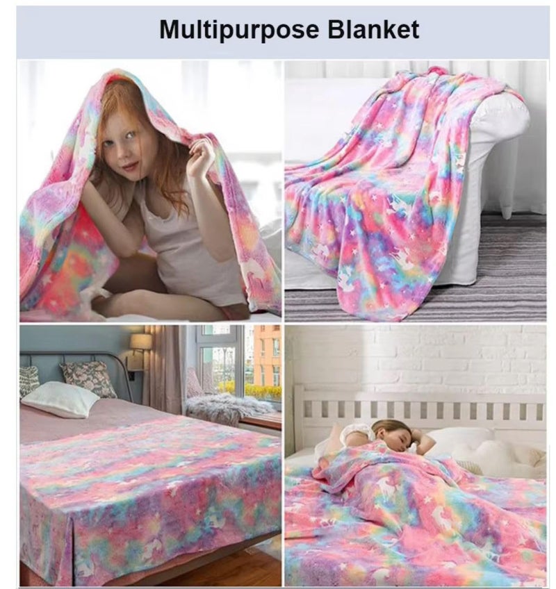 TONY STARK Big Size Unicorn Glow in The Dark Blanket for Kids, 0-15 Years |200x152 Cm| Soft Flannel Fleece Throw, Cozy & Warm All-Season Radium Blanket for Boys & Girls - (Multicolor Unicorns) - Image 4