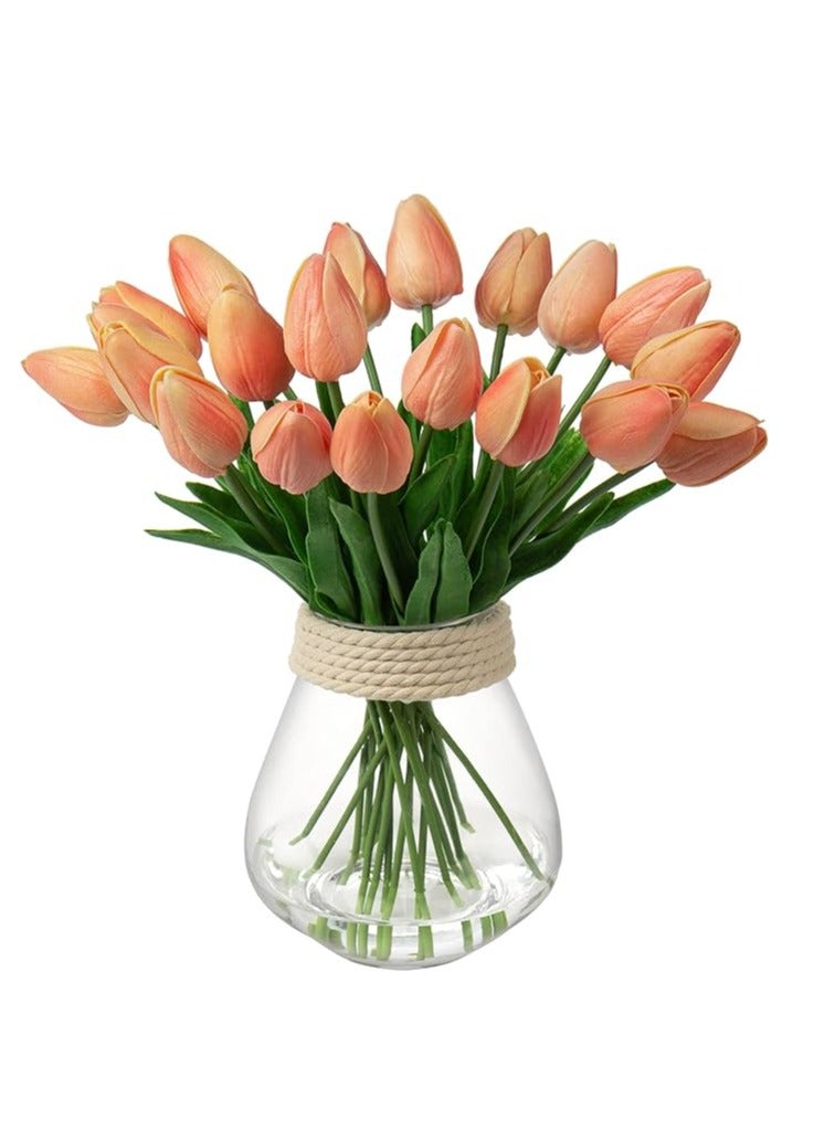 10 x Artificial Tulip Flowers, Bouquet of Artificial Tulips, Fake Flowers, for Hotel Window at Home Office, Wedding, Table Centerpieces, Party Decoration – Orange Pink - Image 1