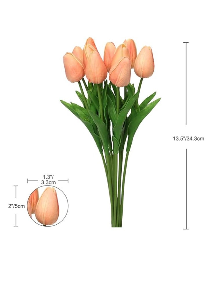 10 x Artificial Tulip Flowers, Bouquet of Artificial Tulips, Fake Flowers, for Hotel Window at Home Office, Wedding, Table Centerpieces, Party Decoration – Orange Pink - Image 3