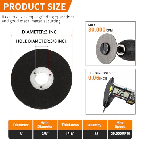 Firmoath Cut-Off Wheel 3 inch, with 3/8" Arbor Hole, 25Pcs Mini Metal Cutting Wheels Cutter Discs for Air Grinders Drill Rotary Tool - Image 2