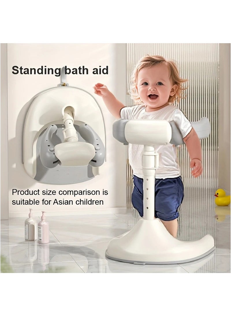 Baby Bath Stand, Foldable & Adjustable 5 Levels Infant Bath Seat, Upgraded Bath Shower Standing Support for Babies 6 Months & up, Non-Slip|Easy to Clean|Convenient for Travel(Grey)