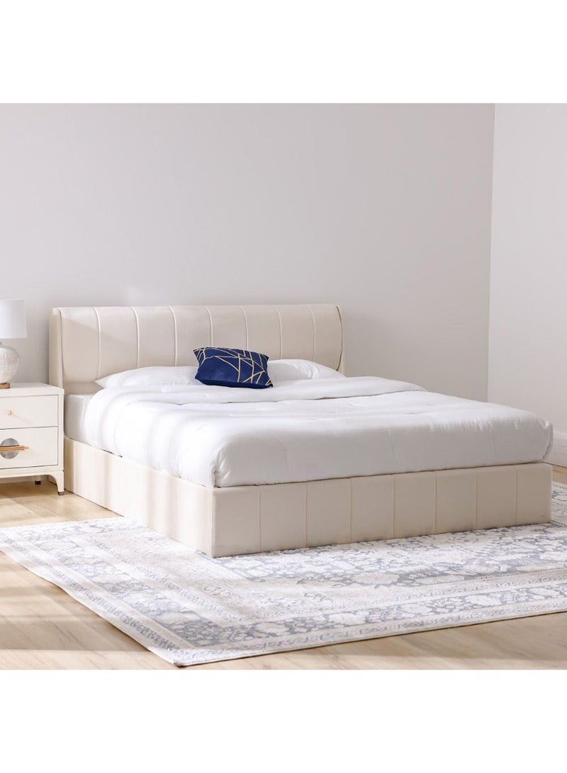 DANUBE HOME سرير ملكي مبطن بيلمنت 160x200 مع تخزين هيدروليكي و 3 أدراج | تصميم حديث لإطار سرير خشبي ملكي | سرير مريح (مرتبة غير مشمولة) - كريمي - Image 1