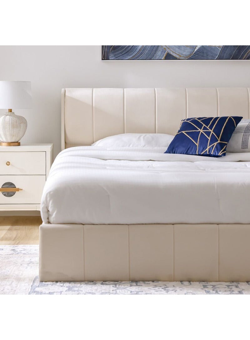 DANUBE HOME سرير ملكي مبطن بيلمنت 160x200 مع تخزين هيدروليكي و 3 أدراج | تصميم حديث لإطار سرير خشبي ملكي | سرير مريح (مرتبة غير مشمولة) - كريمي - Image 2