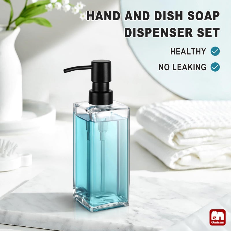GMISUN Glass Soap Dispenser with Stainless Steel Pump, Clear Hand Soap Dispenser for Bathroom, 12 fl oz/350ml Refillable Dish Dispenser for Kitchen, Modern Liquid Soap and Lotion Bottle for Countertop - Image 5