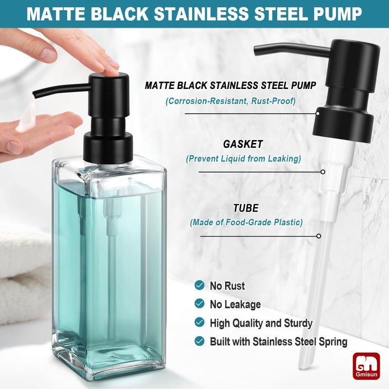 GMISUN Glass Soap Dispenser with Stainless Steel Pump, Clear Hand Soap Dispenser for Bathroom, 12 fl oz/350ml Refillable Dish Dispenser for Kitchen, Modern Liquid Soap and Lotion Bottle for Countertop - Image 3