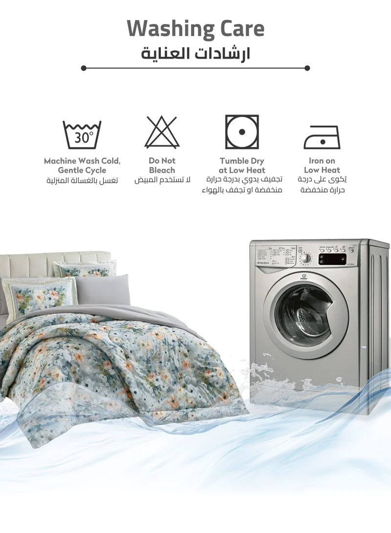Donetella Comforter Set 6-Pcs King Size Printed Reversible Double Bed FIt 200 x 200 CM All Season Comforter With (350 GSM) Down Alternative Filling, Osb Grey