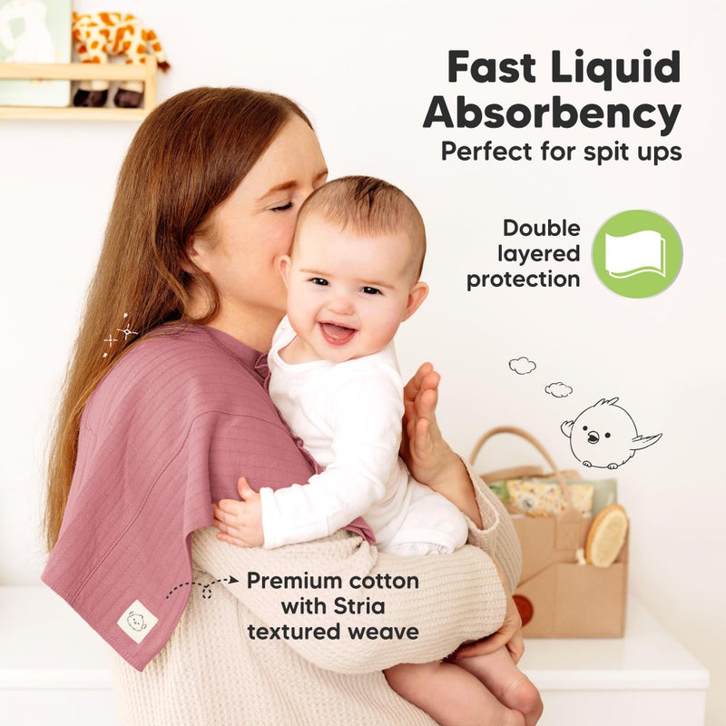 KeaBabies Organic Cotton Burp Cloths Baby Girl, Boy - 6-Pack Large Burping Clothes for Babies, Spit Up Rags, Super Soft & Absorbent Newborn Wash Towels, Gender Neutral, Non-Shrink (Stria, Rosewood) - Image 2