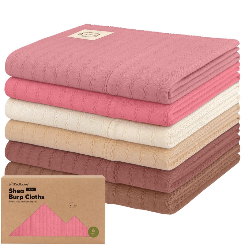 KeaBabies Organic Cotton Burp Cloths Baby Girl, Boy - 6-Pack Large Burping Clothes for Babies, Spit Up Rags, Super Soft & Absorbent Newborn Wash Towels, Gender Neutral, Non-Shrink (Stria, Rosewood) - Image 1