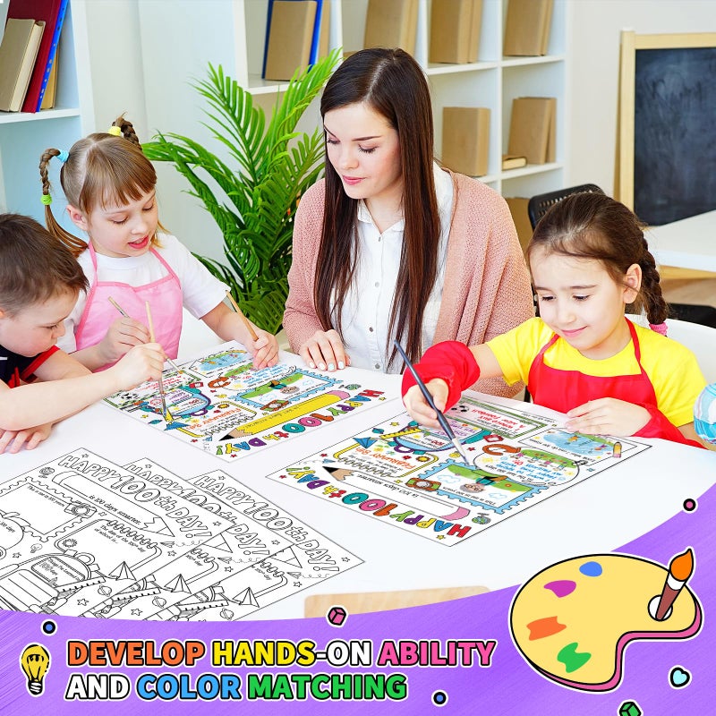 Hedeey Happy 100th Day of School Coloring Posters 100 Days of School Activities Poster for Kids Student Classroom Supplies (40Pcs 13.4 X 10.2 Inch) - Image 5
