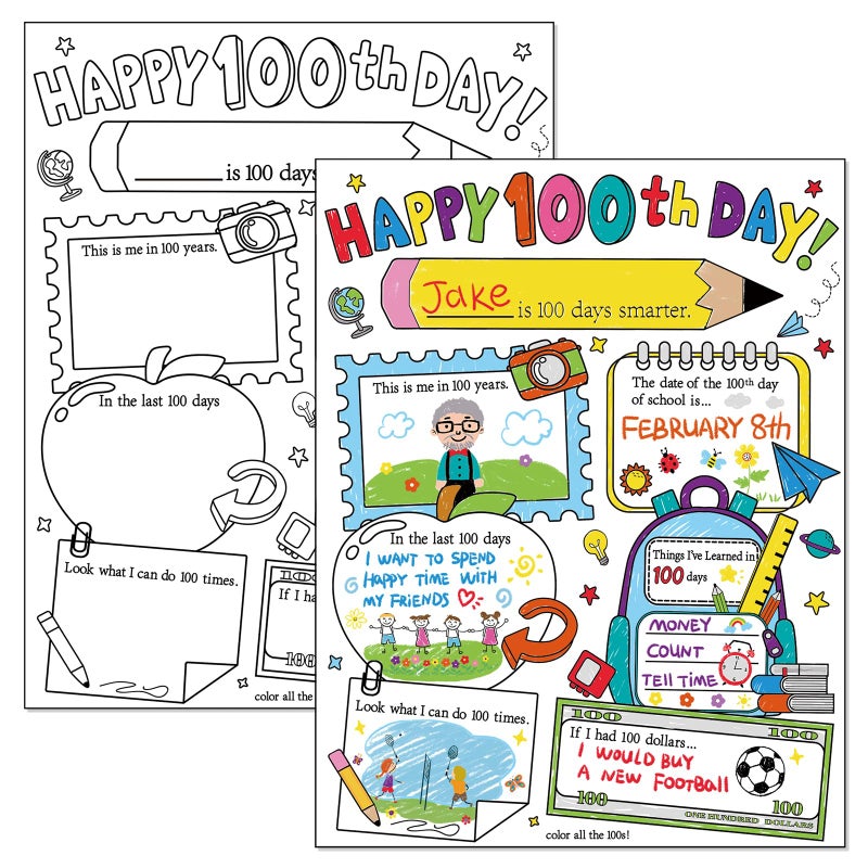 Hedeey Happy 100th Day of School Coloring Posters 100 Days of School Activities Poster for Kids Student Classroom Supplies (40Pcs 13.4 X 10.2 Inch) - Image 1