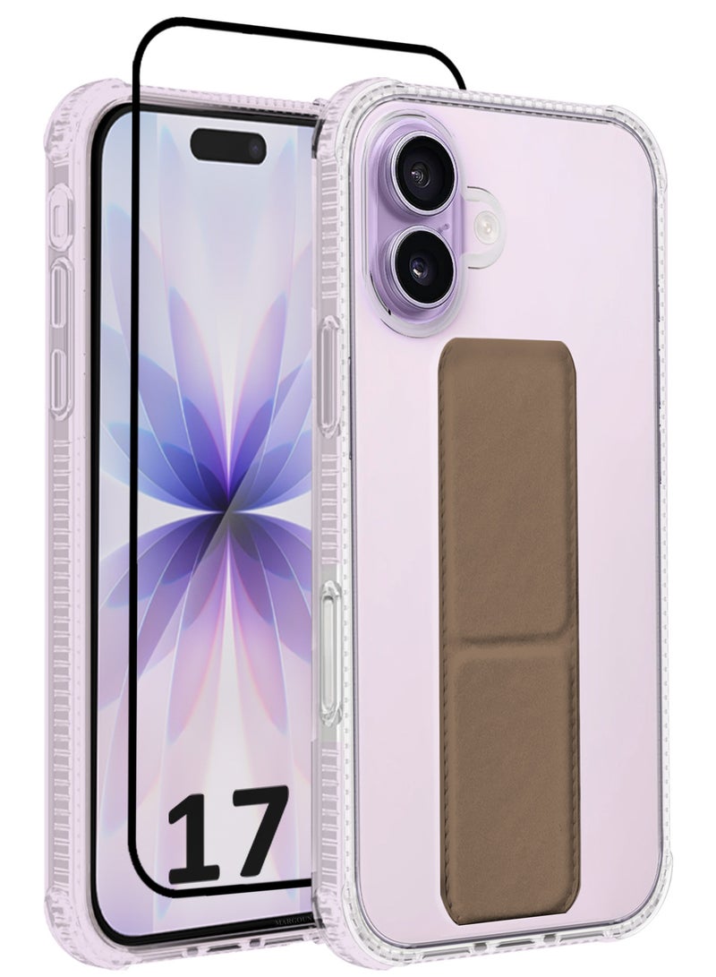 CATANES 2 Packs Finger Grip Clear Case Cover for iPhone 17- Kickstand Car Magnetic Holder Multi-function Protective Two-in-one Case with 3D Screen Protector - Brown - Image 1