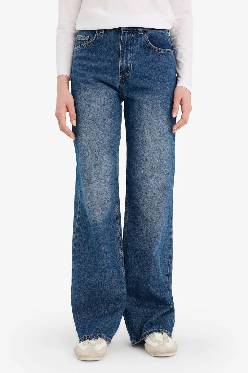 Defacto  100% Cotton Straight Wide High Waist Jeans for Women | Best Price UAE