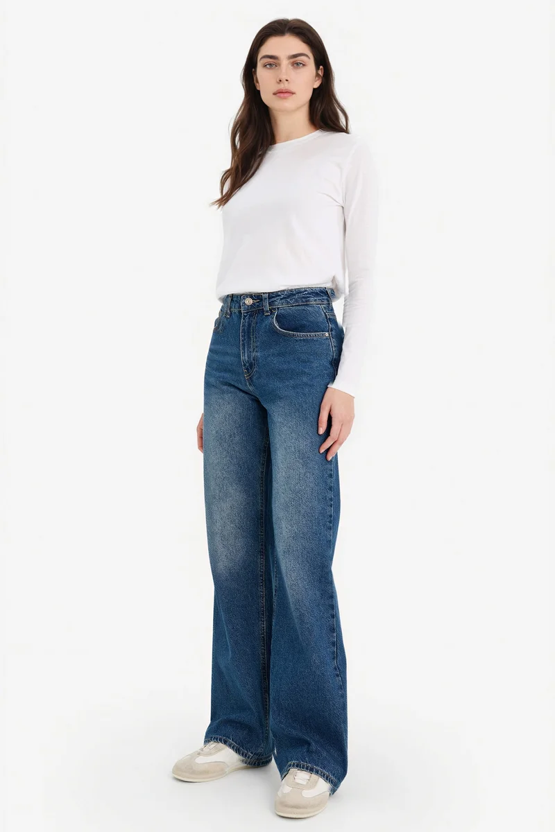 Defacto  100% Cotton Straight Wide High Waist Jeans for Women | Best Price UAE
