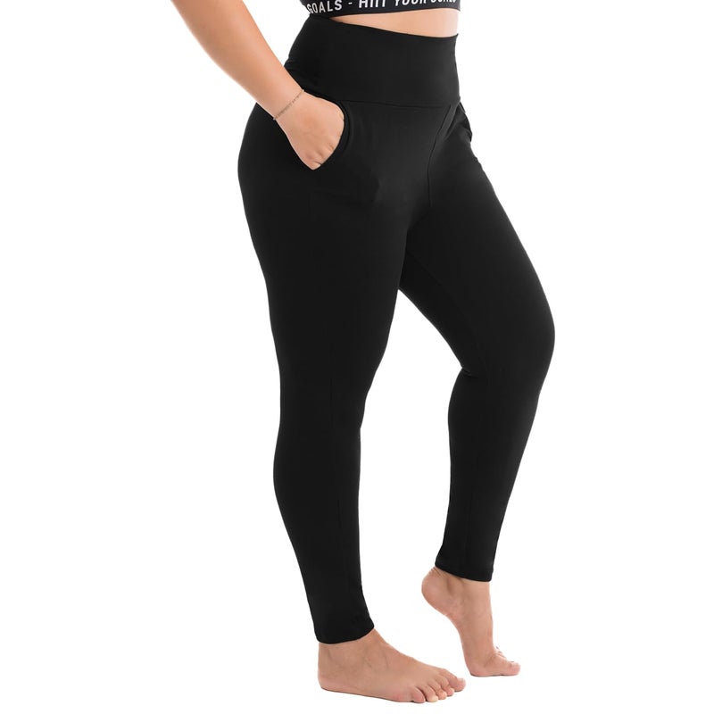 Walifrey Plus Size Leggings with Pockets for Women, High Waist Opaque Tummy Control Leggings Black 4XL - Image 1