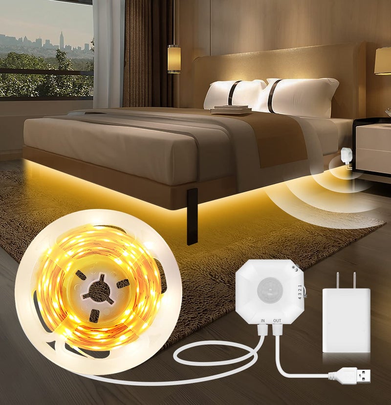 MATICOD Motion Sensor Light Indoor Under Bed Lights Under Cabinet Lights, Motion Activated Led Light Strip for Bedroom,Warm White LED Closet Light Motion Sensored Under Cabinet Lighting NO APP - Image 1