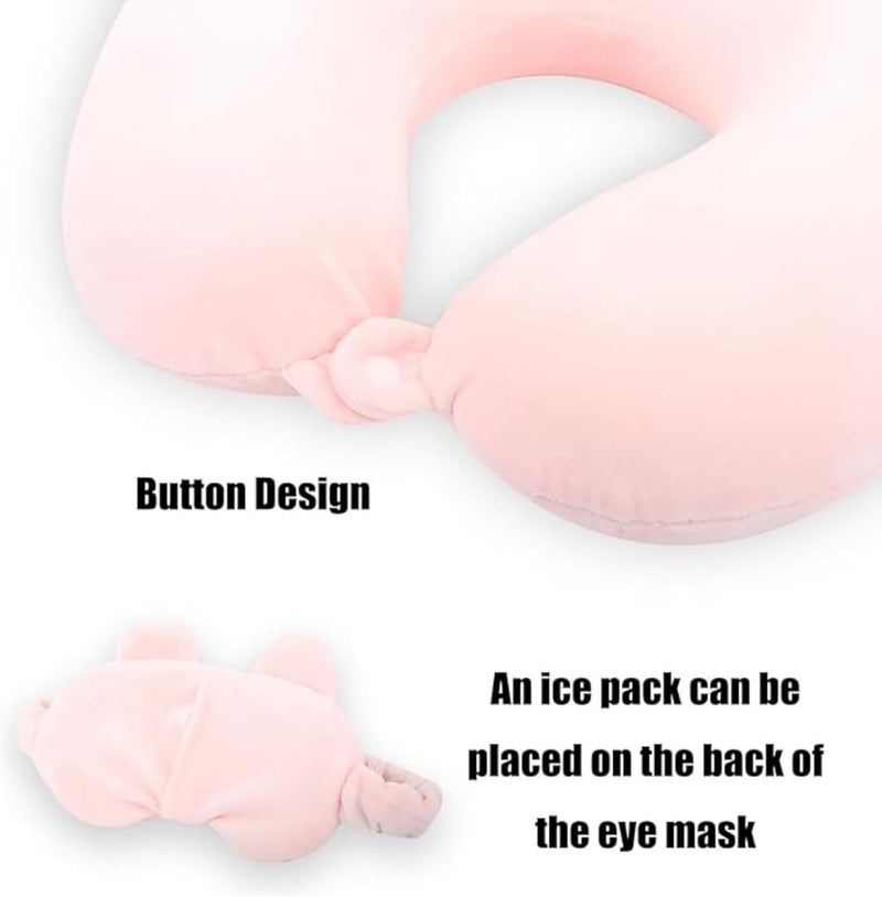 Yelajoy Cute Travel Neck Pillow with Eye Mask - Memory Foam U-Shaped Pillow for Kids (Pink) - Image 3