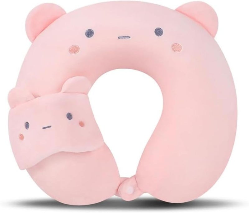 Yelajoy Cute Travel Neck Pillow with Eye Mask - Memory Foam U-Shaped Pillow for Kids (Pink) - Image 1