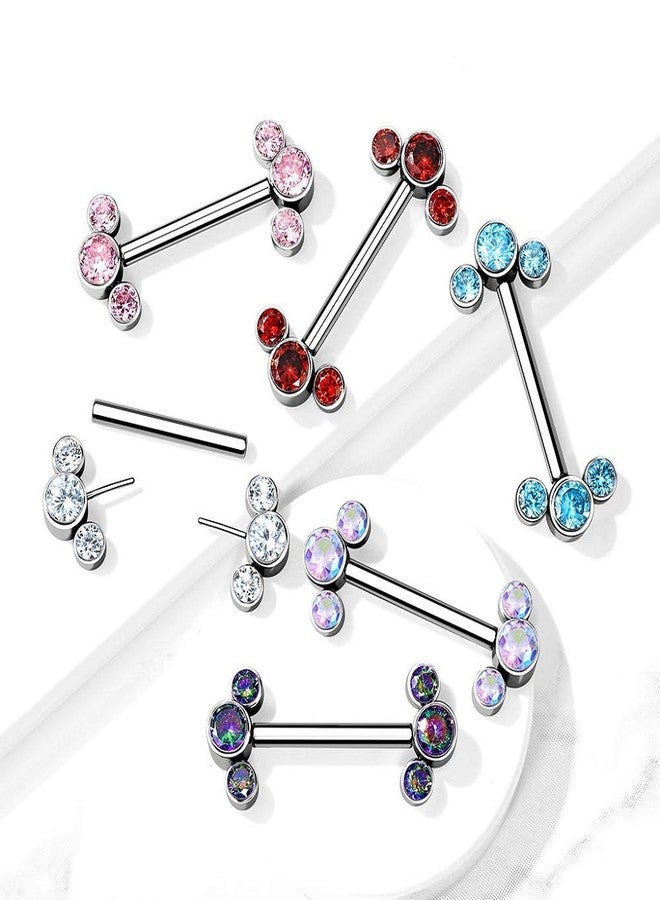 Pierced Owl 14G G23 Implant Grade Titanium Threadless Push-in Triple Bezel Set CZ Crystal Ends Nipple Barbells, Sold as a Pair (Pink) - Image 3