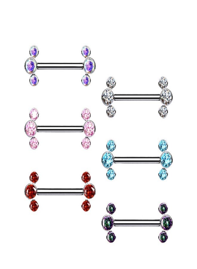 Pierced Owl 14G G23 Implant Grade Titanium Threadless Push-in Triple Bezel Set CZ Crystal Ends Nipple Barbells, Sold as a Pair (Pink) - Image 2