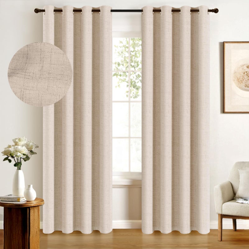100 Blackout Shield Linen Blackout Curtains for Bedroom Thermal Insulated Curtains 63 Inch Length 2 Panels Set Grommet Drapes for Living Room 50 W x 63 L Oatmeal